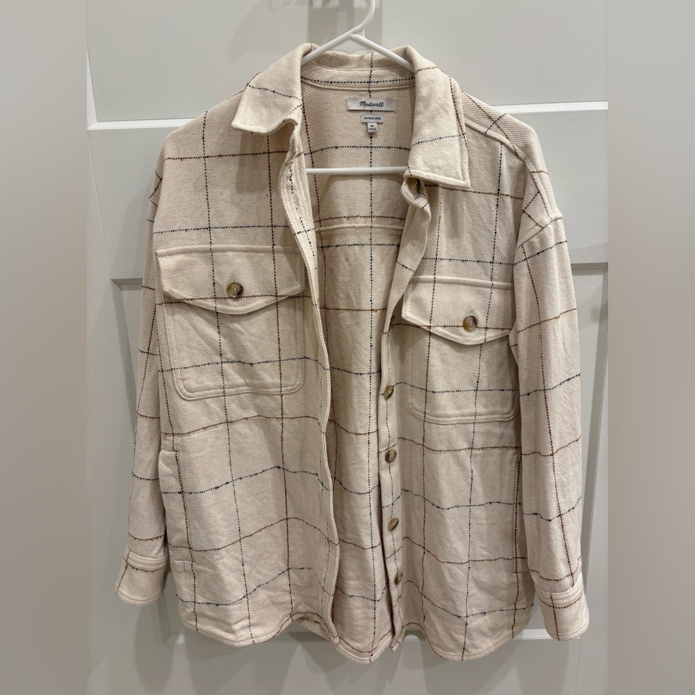 Madewell Cream Plaid Button-Front Shacket Jacket